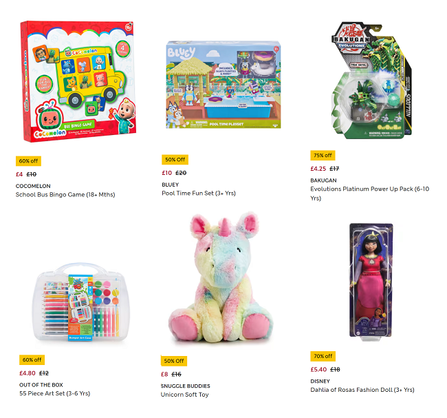 Screenshot showing reduced toys at Marks and Spencer