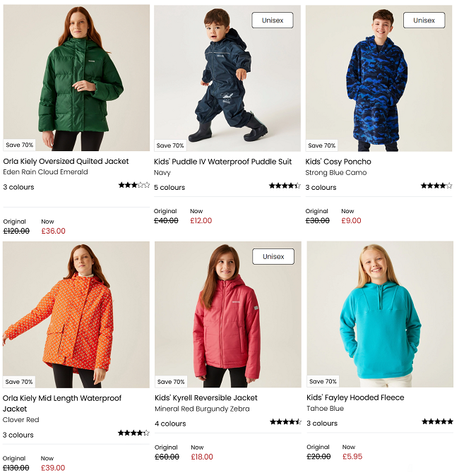 Screenshot showing sale items at Regatta