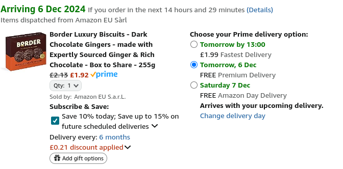 Border Luxury Biscuits Dark Chocolate Gingers 255g £1.92 @ Amazon