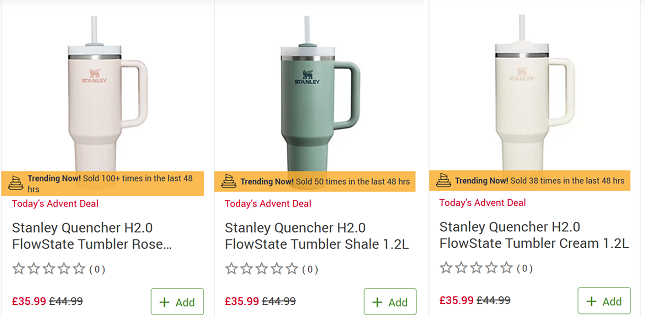 Screenshot showing Stanley Quencher H2.0 FlowState Tumbler for £35.99 at Lakeland