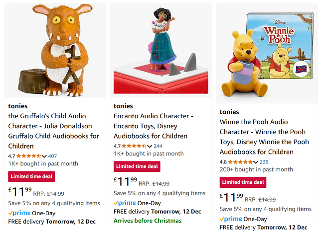 Screenshot showing reduced Tonies Characters at Amazon
