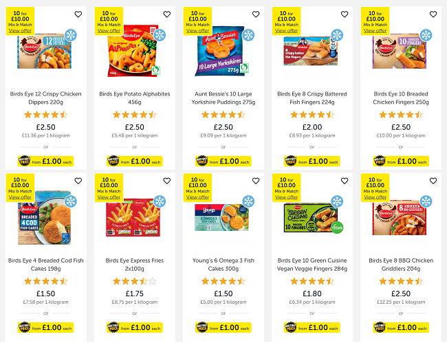 Screenshot showing 10 for £10 'Easy Teas' Selected Frozen Food Offer at Iceland