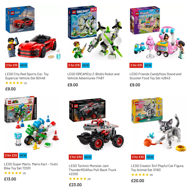 Screenshot showing LEGO multibuy offers at Argos