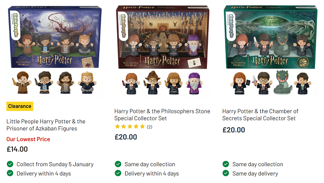 Screenshot showing Fisher Price Harry Potter Little People Sets from Argos