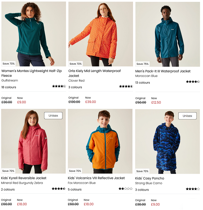 Screenshot showing sale items at Regatta