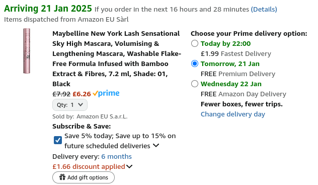 Maybelline New York Lash Sensational Sky High Mascara £6.26 @ Amazon