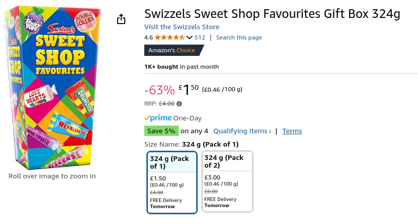 Swizzels Sweet Shop Favourites Gift Box 324g £1.50 @ Amazon