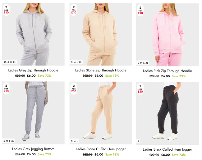 Screenshot showing 2 for £10 Hoodies & Joggers offer at You Know Who's