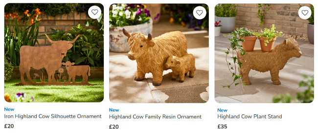 Highland Cow garden items at Dunelm