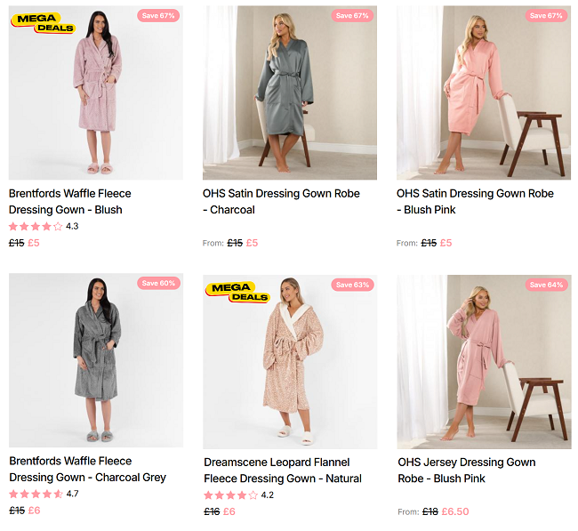 Screenshot showing Women's Dressing Gowns at Online Home Shop