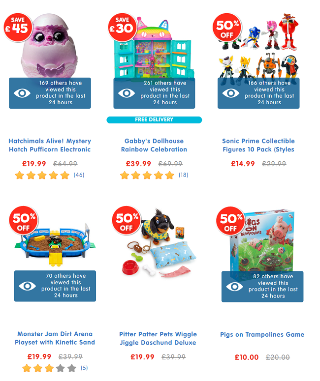 Screenshot showing Half Term Toy Sale items at The Entertainer