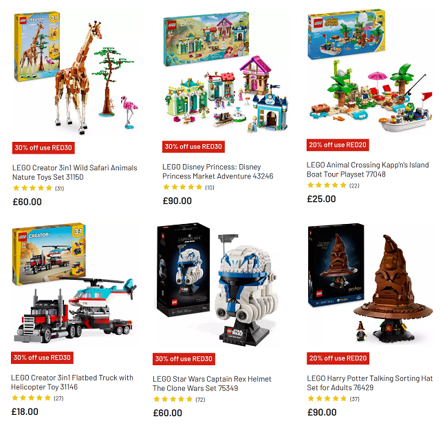 Screenshot showing LEGO Big Red Event offers at Argos