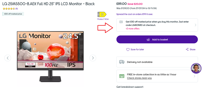 Screenshot showing LG 25MS500-B.AEK Full HD 25