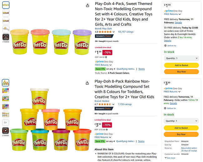 Screenshot showing reduced Play-Doh at Amazon
