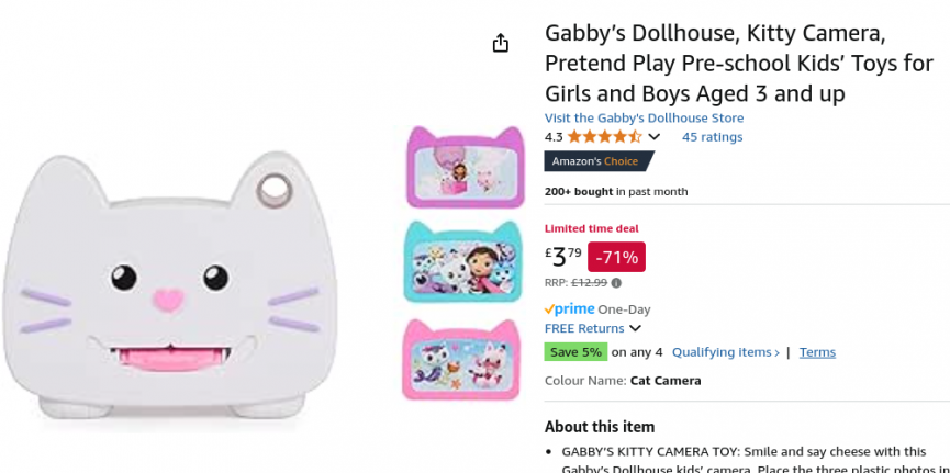 Gabby’s Dollhouse, Kitty Camera £3.79 @ Amazon