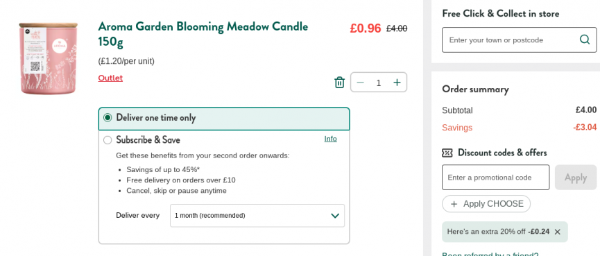 Aroma Garden 150g Candles 96p @ Holland & Barrett