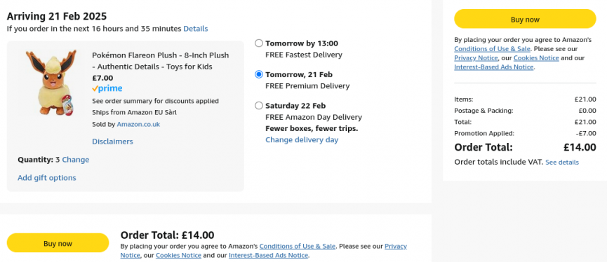 Half price and 3 for 2 on the Pokémon Flareon Plush @ Amazon