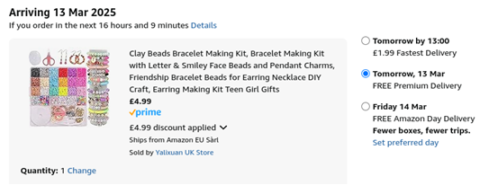 Screenshot showing Clay Beads Bracelet Making Kit for £4.99 at Amazon / Yalixuan UK Store
