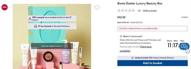 Screenshot showing Boots Easter Luxury Beauty Box for £52 at Boots