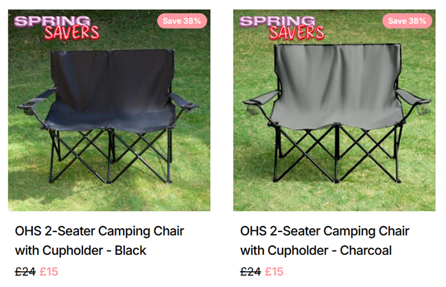 2-Seater Camping Chair with Cupholder £15 @ Online Home Shop