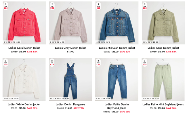 Screenshot showing 2 for £25 Denim offer at You Know Who's