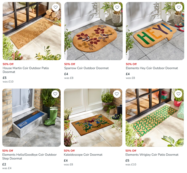 Screenshot showing reduced Coir Outdoor Doormats at Dunelm