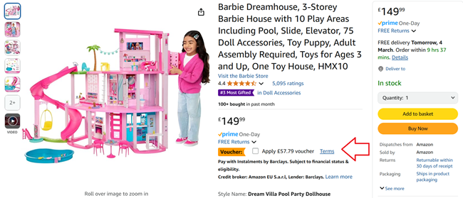 Screenshot showing Barbie Dreamhouse at Amazon