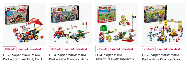 Screenshot showing reduced LEGO Super Mario sets at Amazon