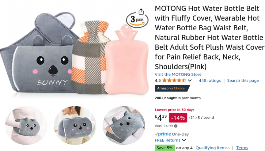 Hot Water Bottle Belt & Cover £4.29 @ Amazon seller: PartyShopUK