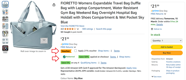 Screenshot showing Fioretto Expandable Travel Bag at Amazon / Fioretto Creations