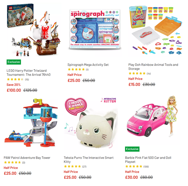Screenshot showing toy sale at Argos