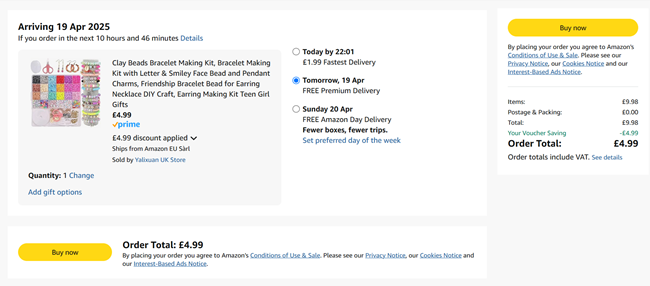 Screenshot showing Clay Beads Bracelet Making Kit for £4.99 at Amazon / Yalixuan UK Store