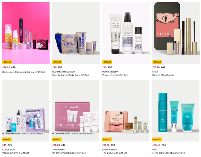 Screenshot showing 40% Off Selected Beauty Gift Sets offer at Marks and Spencer