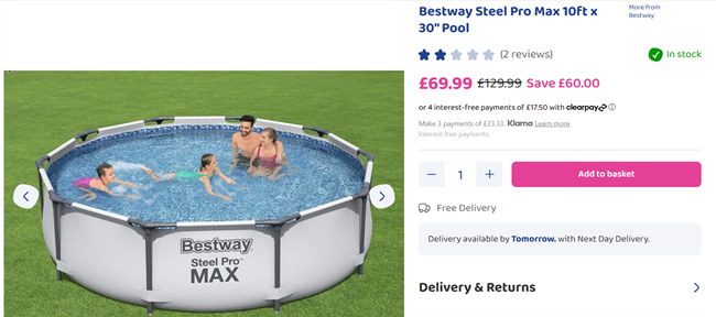 Screenshot showing Bestway Steel Pro Max 10ft x 30