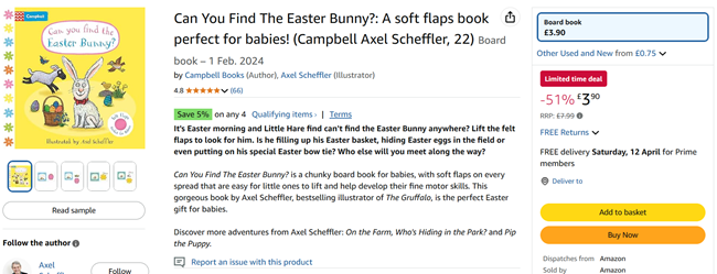 Screenshot showing Can You Find The Easter Bunny? Book for £3.90 at Amazon