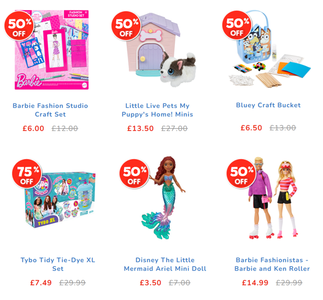 Screenshot showing toy sale at The Entertainer