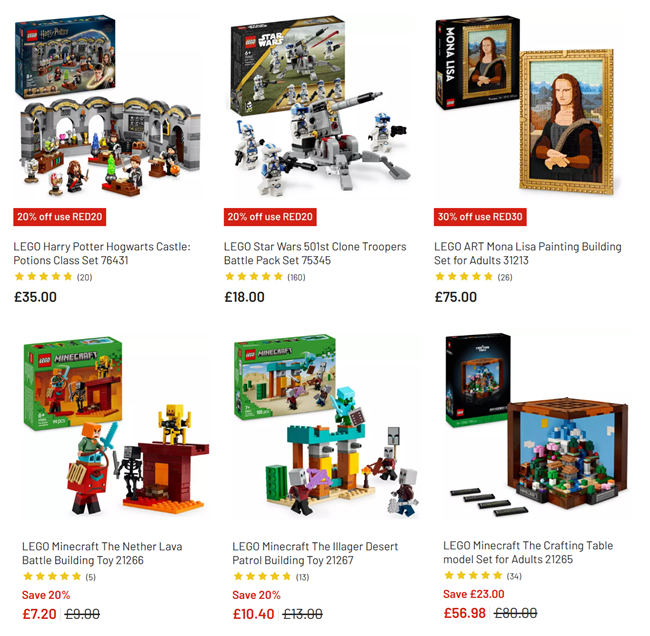 Screenshot showing LEGO offers at Argos