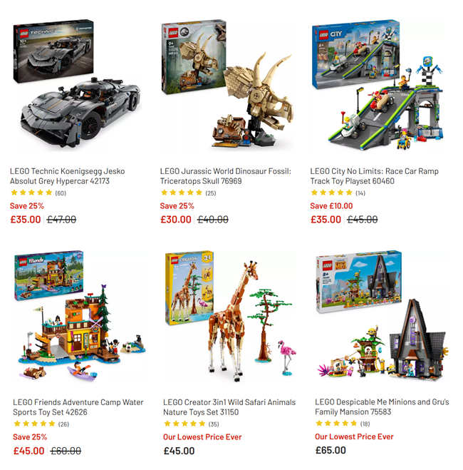 Screenshot showing reduced LEGO at Argos