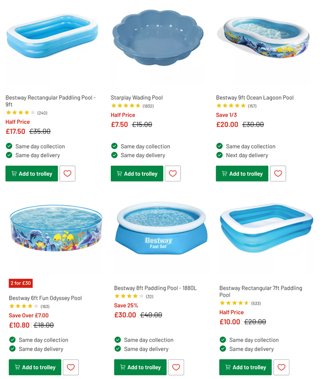 Screenshot showing reduced pools at Argos