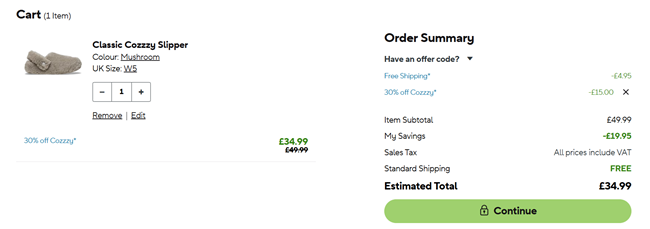 Screenshot showing 30% off Crocs Classic Cozzzy Slippers with code at Crocs