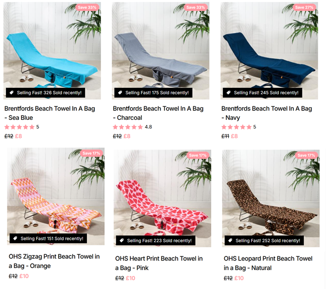 Screenshot showing Beach Towel In A Bag from £8 at Online Home Shop