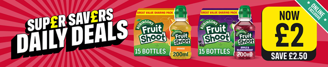 Screenshot showing Daily Deal: Robinsons Fruit Shoot 15 x 200ml for £2 at Iceland