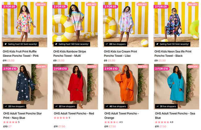 Screenshot showing Poncho Towels offer at Online Home Shop