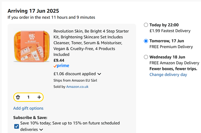 Screenshot showing Revolution Skin 4 Step Starter Kit for £9.44 at Amazon