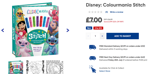Screenshot showing Disney: Colourmania Stitch atThe Works