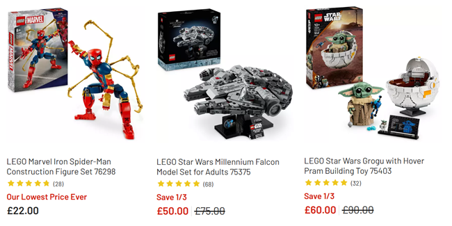 Screenshot showing reduced LEGO at Argos