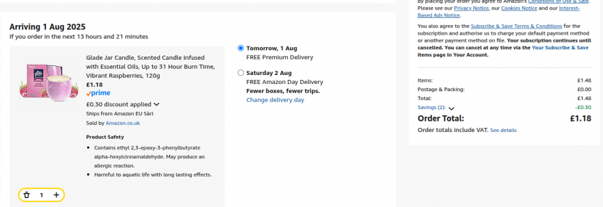 Glade Jar Candle Vibrant Raspberries £1.18 @ Amazon