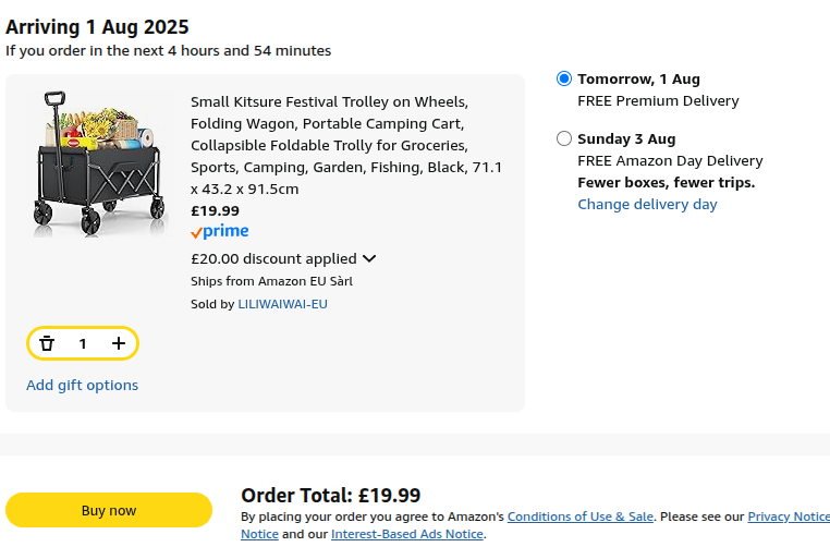 50% Off Kitsure Folding Festival Trolley now £19.99 @ Amazon