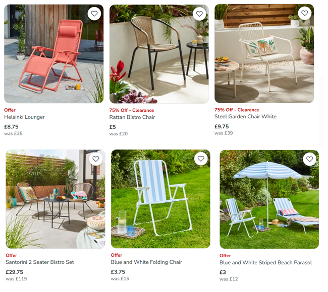 Screenshot showing Garden & Outdoor Clearance Sale at Dunelm