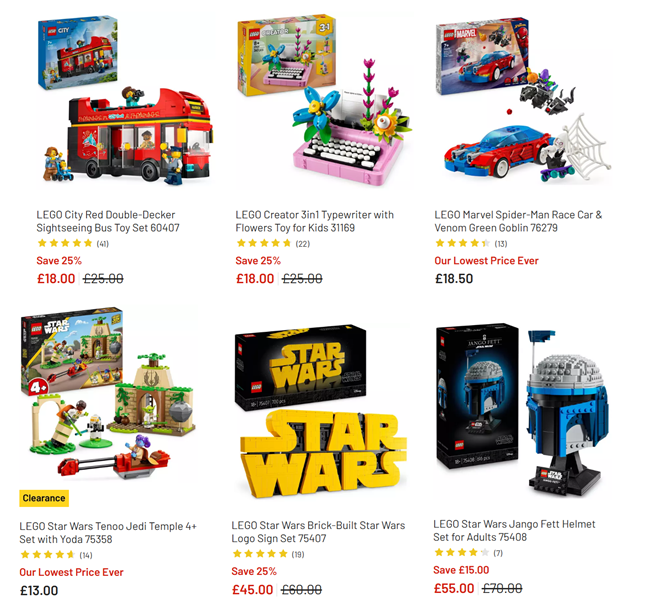 Screenshot showing reduced LEGO at Argos